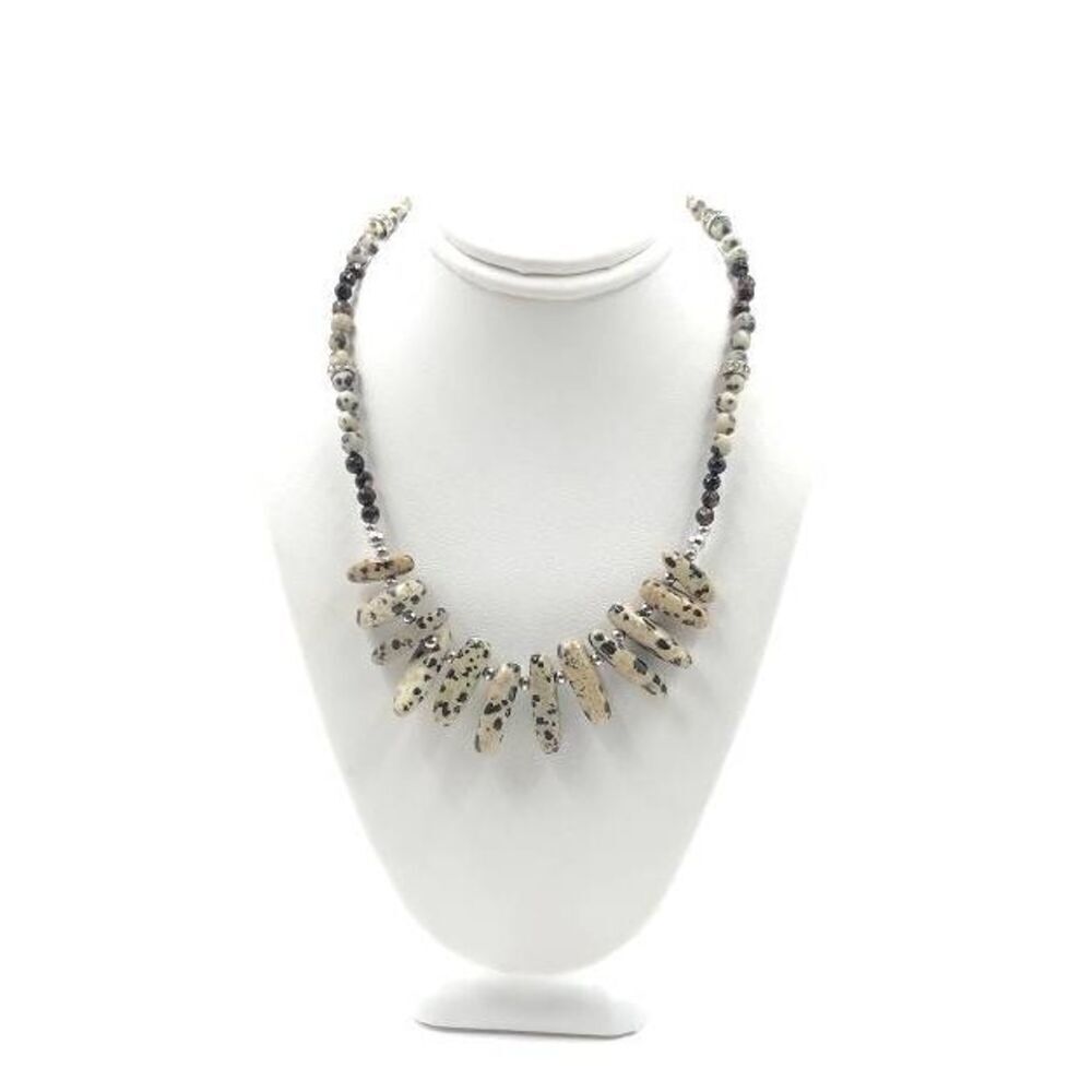NWT~Kinsley Armelle Silver Speckle Dalmation Jasper Limited Edition Necklace